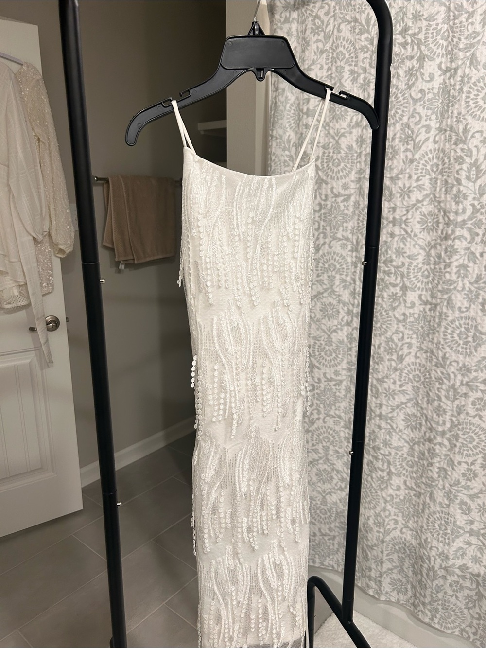 Lulu's White Beaded Spaghetti-Strap Mini Dress
